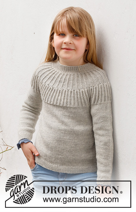Hermine / DROPS Children 41-14 - Knitted jumper for children in DROPS Alpaca. The piece is worked top down, with round yoke, textured pattern and Fisherman’s rib on the yoke. Sizes 2 to 12 years.