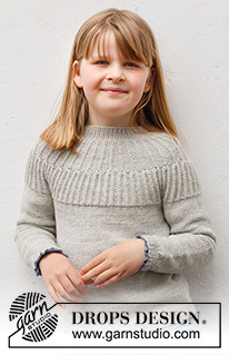 Hermine / DROPS Children 41-14 - Pulôver para criança tricotado de cima para baixo, com encaixe arredondado, ponto texturado e canelado inglês no encaixe, em DROPS Alpaca. Tamanhos: 2 - 12 anos.