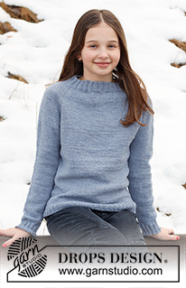 Blue Stream / DROPS Children 41-15 - Knitted sweater for children in DROPS BabyMerino. The piece is worked top down with raglan. Sizes 2-12 years.
