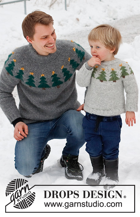Merry Trees / DROPS Children 41-2 - Knitted sweater for children in DROPS Air. The sweater is worked top down with round yoke and Christmas tree pattern. Sizes 2 - 14 years. Theme: Christmas.