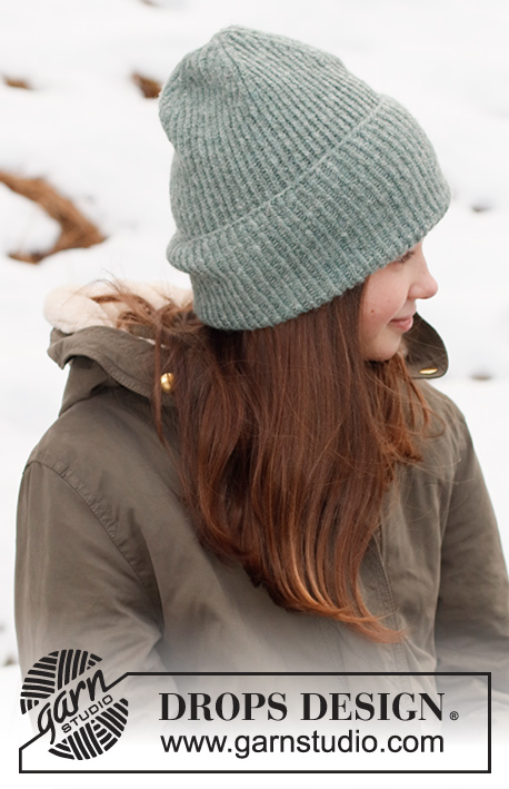 Care for Nature / DROPS Children 41-21 - Knitted hipster-hat with rib for children, in DROPS Sky. Sizes 2 – 12 years.
