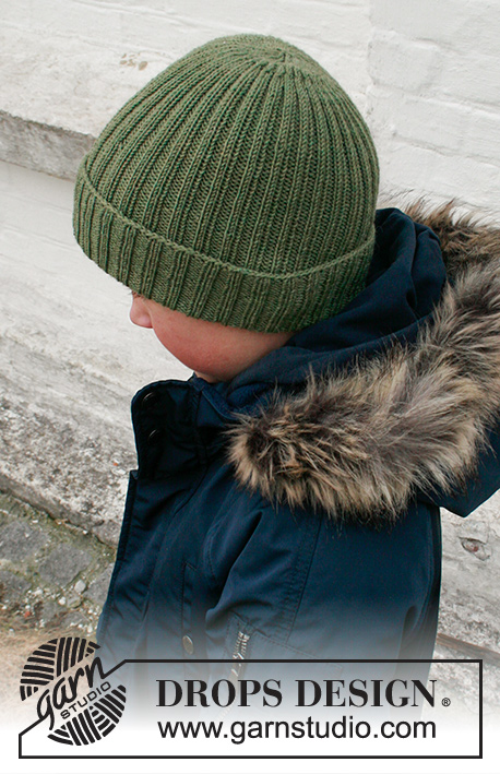 Winter Fun / DROPS Children 41-27 - Dziecięca czapka na drutach z włóczki DROPS BabyMerino. Przerabiana ściągaczem, z wyłożeniem na dole. Od 2 do 12 lat