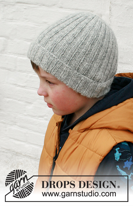 Winter Fun / DROPS Children 41-28 - Knitted hat for children in DROPS Sky. Piece is knitted in rib with fold. Size 2 to 12 years