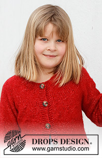 Red Hibiscus Jacket / DROPS Children 41-6 - Strikket jakke til barn i DROPS Air. Arbeidet strikkes ovenfra og ned med rundfelling. Størrelse 3 – 12 år.