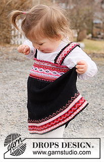 Hipp Hipp Hurra Dress / DROPS Children 44-1 - Vestido / Vestido de cerimónia tricotado de cima para baixo com jacquard norueguês, para bebé e criança em DROPS Baby Merino. Tamanhos: 6 meses - 6 anos.