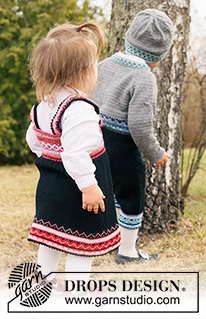 Hipp Hipp Hurra Dress / DROPS Children 44-1 - Vestido / Vestido de cerimónia tricotado de cima para baixo com jacquard norueguês, para bebé e criança em DROPS Baby Merino. Tamanhos: 6 meses - 6 anos.