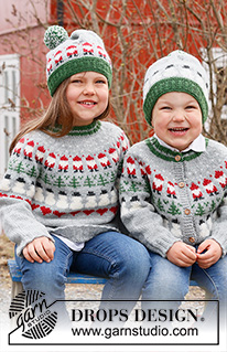 Christmas Time Sweater / DROPS Children 44-14 - Kötött pulóver gyermekeknek DROPS Karisma fonalból. A darabot fentről lefelé kötjük, kerek vállrésszel, színes télapó, karácsonyfa, hóember és szíves mintával 3 - 14 éveseknek való méretekben Téma: Karácsony