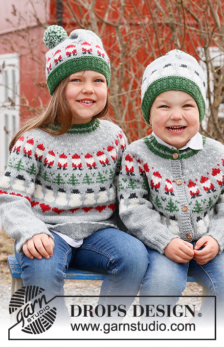 Christmas Time Sweater / DROPS Children 44-14 - Stickad tröja till barn i DROPS Karisma. Arbetet stickas uppifrån och ner med runt ok och flerfärgat mönster med tomte, gran och hjärta. Storlek 2 – 14 år. Tema: Jul.