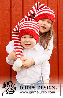 Santa's Helpers / DROPS Children 44-23 - DROPS BabyMerino lõngast alt üles heegeldatud triipudega pikk laste päkapiku müts jõuludeks