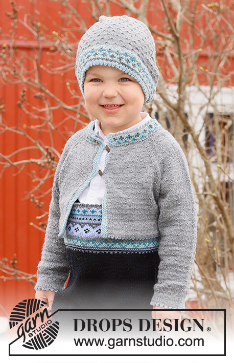 Hipp Hipp Hurra Jacket / DROPS Children 44-3 - Dětský a baby krátký raglánový kabátek s norským vzorem pletený shora dolů z příze DROPS Baby Merino. Velikost 6 měsíců – 6 let.