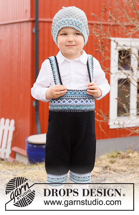 Hipp Hipp Hurra Trousers / DROPS Children 44-4 - Calças tricotadas de cima para baixo, para bebé e criança, em DROPS BabyMerino, com jacquard norueguês. Tamanhos: 6 meses - 6 anos.