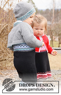 Hipp Hipp Hurra Trousers / DROPS Children 44-4 - Pantalon tricoté de haut en bas, pour bébé et enfant, en DROPS BabyMerino, avec jacquard nordique. Du 6 mois au 6 ans.