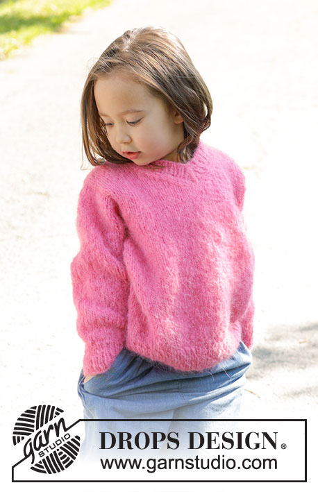 Sugarplum Fairy / DROPS Children 47-1 - Dětský pulovr s V-výstřihem pletený zdola nahoru lícovým žerzejem z příze DROPS Melody. Velikost 2 až 12 let.