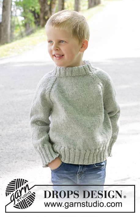 Sea Salt / DROPS Children 47-10 - Knitted sweater for children in DROPS Alaska. The piece is worked top down with raglan and double neck. Sizes 2 – 12 years.