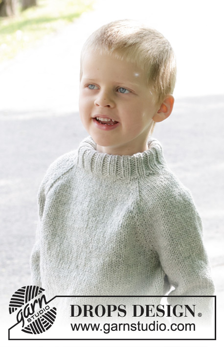 Sea Salt / DROPS Children 47-10 - Knitted sweater for children in DROPS Alaska. The piece is worked top down with raglan and double neck. Sizes 2 – 12 years.