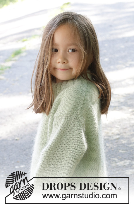Sweet Peppermint / DROPS Children 47-12 - Knitted sweater for children in DROPS Alpaca and DROPS Kid-Silk. The piece is worked top down, with European/diagonal shoulders and double neck. Sizes 2 – 12 years.