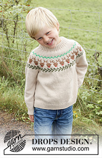 Reindeer Dance Sweater / DROPS Children 47-18 - Gebreide trui voor kinderen in DROPS Daisy. Het werk wordt van boven naar beneden gebreid met dubbele halsrand, ronde pas en veelkleurig rendierpatroon. Maten 2 – 14 jaar.