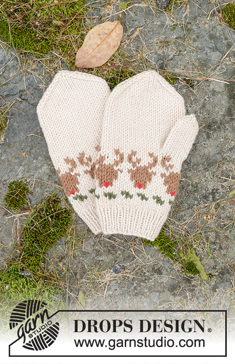 Reindeer Dance Mittens / DROPS Children 47-19 - Knitted mittens for children in DROPS Daisy. The piece is worked bottom up, with multi-colored reindeer pattern. Sizes 2 – 14 years.