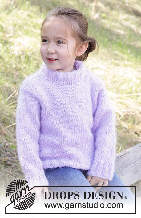 Smiling Lavender Sweater / DROPS Children 47-2 - Knitted jumper for children in DROPS Melody. The piece is worked from bottom up in stocking stitch with double neck. Sizes 2 – 12 years.