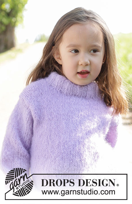 Smiling Lavender Sweater / DROPS Children 47-2 - Knitted jumper for children in DROPS Melody. The piece is worked from bottom up in stocking stitch with double neck. Sizes 2 – 12 years.