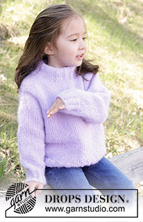 Smiling Lavender Sweater / DROPS Children 47-2 - Dziecięcy sweter na drutach przerabiany od dołu do góry z włóczki DROPS Melody. Przerabiany dżersejem z podwójnym wykończeniem dekoltu. Od 2 do 12 lat.