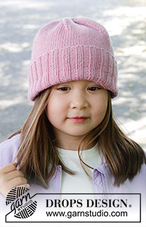 Candy Kiss Hat / DROPS Children 47-27 - Gorro de punto para niños en DROPS Merino Extra Fine. La pieza está tejida con punto jersey y orilla de doblez. Tallas 2 – 12 años.