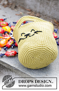 Cat Tricks Bag / DROPS Children 47-31 - Cesto crochetado com motivo de gato, em DROPS Paris. Crocheta-se de cima para baixo. Tema: Halloween.