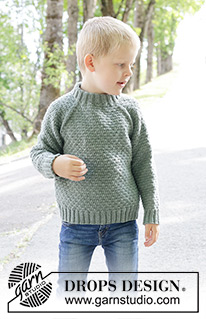 Winter Weekend / DROPS Children 47-33 - Raglánový dětský pulovr s plastickým vzorem pletený shora dolů z příze DROPS Merino Extra Fine. Velikost 2 až 12 let.
