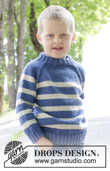 Meet the Captain / DROPS Children 47-5 - Strikket genser til barn i DROPS Karisma. Arbeidet strikkes ovenfra og ned med striper, dobbel halskant og raglan. Størrelse 2 – 12 år.