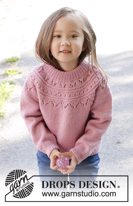 Running Circles Sweater / DROPS Children 47-8 - Strikket genser til barn i DROPS Merino Extra Fine. Arbeidet strikkes ovenfra og ned med rundfelling, hullmønster og dobbel halskant. Størrelse 2 - 12 år.