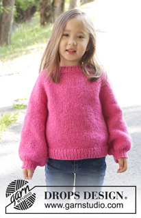 Cherry Soda / DROPS Children 47-9 - Strikket genser til barn i DROPS Air. Arbeidet strikkes ovenfra og ned med raglan og ballongermer. Størrelse 2 – 12 år.