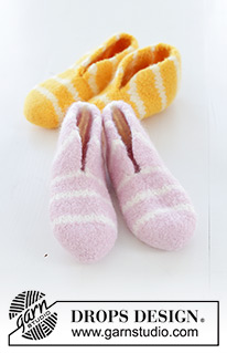 Cosy Stripes / DROPS Children 48-18 - Zapatillas a punto fieltradas con rayas para niños en DROPS Snow. Talla 26 – 43. Tema: Pascua.