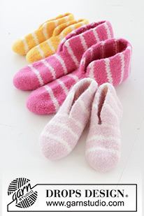 Cosy Stripes / DROPS Children 48-18 - Knitted and felted slippers for children with stripes in DROPS Snow. Sizes 26 – 43. Theme: Easter.
