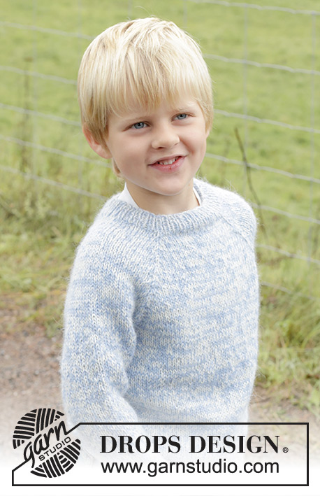 Spring Smiles / DROPS Children 48-4 - Pull tricoté de haut en bas pour enfant, avec 2 fils DROPS Alpaca. Se tricote en jersey avec emmanchures raglan. Du 2 au 12 ans.