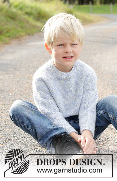 Spring Smiles / DROPS Children 48-4 - Knitted jumper for children in 2 strands DROPS Alpaca. The piece is worked top down in stocking stitch with raglan. Sizes 2 – 12 years.