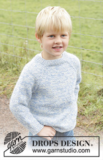 Spring Smiles / DROPS Children 48-4 - Dziecięcy sweter na drutach, przerabiany od góry do dołu, 2 nitkami włóczki DROPS Alpaca. Przerabiany dżersejem, z reglanowymi rękawami. Od 2 do 12 lat.