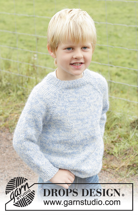 Spring Smiles / DROPS Children 48-4 - Pulôver tricotado de cima para baixo para criança, com 2 fios DROPS Alpaca. Tricota-se em ponto meia com cavas raglan. Tamanhos: 2 - 12 anos.