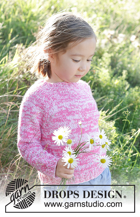 Strawberry Sprinkle / DROPS Children 48-5 - Knitted sweater for children in 2 strands DROPS Flora or 2 strands DROPS Alpaca. The piece is worked top down in stockinette stitch with raglan. Sizes 2 – 12 years.