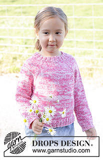 Strawberry Sprinkle / DROPS Children 48-5 - Gebreide trui voor kinderen in 2 draden DROPS Flora of 2 draden DROPS Alpaca. Het werk wordt van boven naar beneden gebreid in tricotsteek met raglan. Maten 2 – 12 jaar.