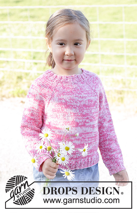 Strawberry Sprinkle / DROPS Children 48-5 - Knitted jumper for children in 2 strands DROPS Flora or 2 strands DROPS Alpaca. The piece is worked top down in stocking stitch with raglan. Sizes 2 – 12 years.