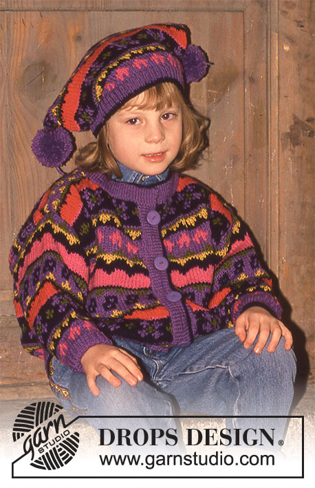 Folklore / DROPS Children 6-9 - Cardigan and hat in Karisma.