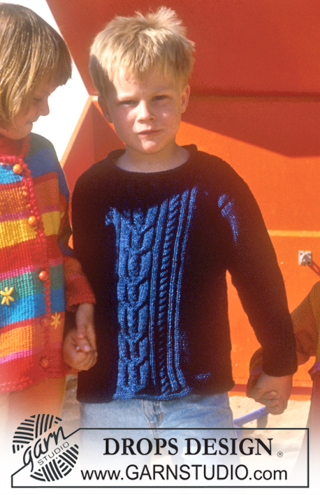 DROPS Children 8-2 - Sweter na drutach, z włóczki DROPS Den-M-Nit