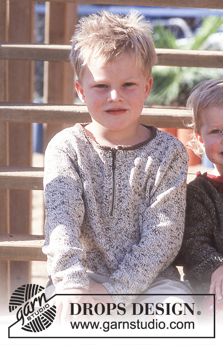 Emil / DROPS Children 8-6 - Sweter na drutach, z suwakiem, z włóczki DROPS Safran