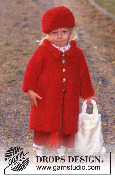 Little Lady in Red / DROPS Children 9-18 - Płaszczyk i czapka DROPS z włóczki Brushed Alpaca Silk