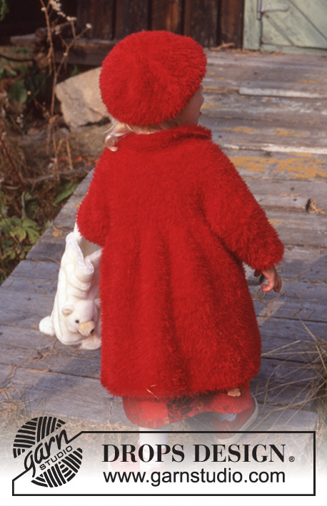 Little Lady in Red / DROPS Children 9-18 - Płaszczyk i czapka DROPS z włóczki Brushed Alpaca Silk