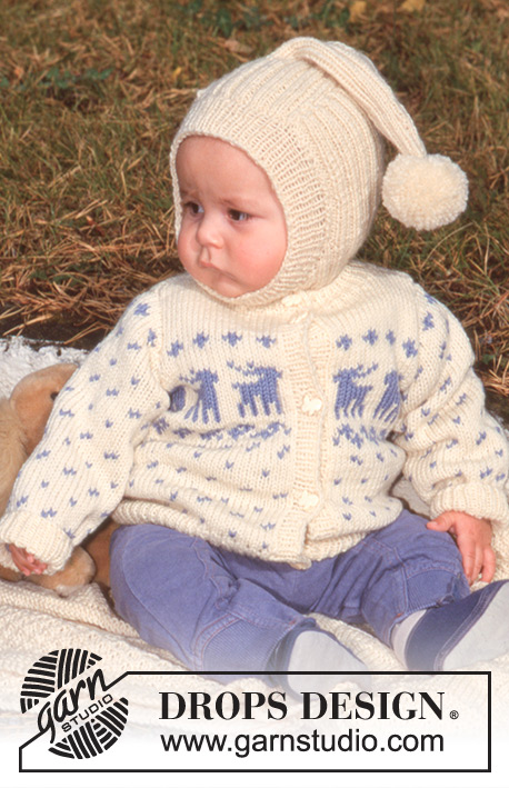 Little Dancer / DROPS Children 9-20 - Gilet tricoté avec, jacquard motif rennes, cagoule et couverture en DROPS Karisma Superwash. Thème: Couverture bébé