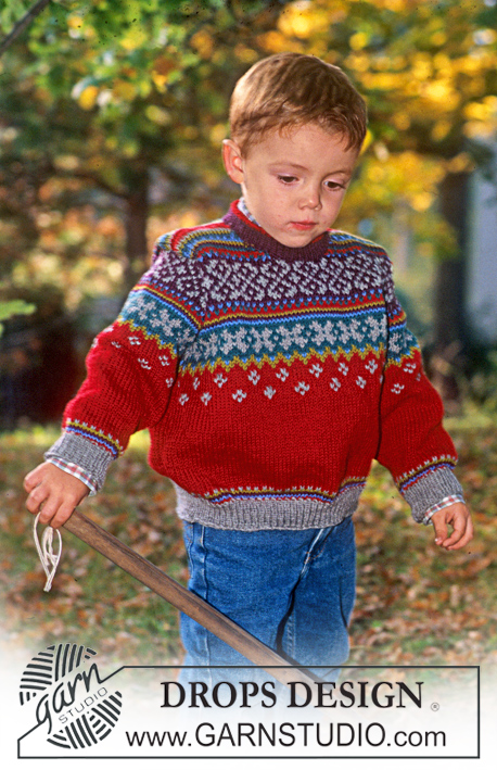 Autumn's Magic / DROPS Children 9-21 - Sweter na drutach, z karczkiem żakardem, z włóczki DROPS Karisma.