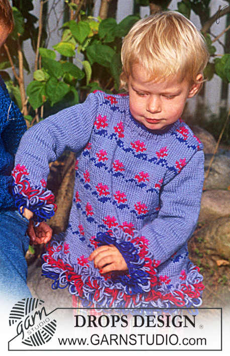 Lily Loops / DROPS Children 9-3 - Jersey in Karisma Superwash with flower borders and loop stitches 