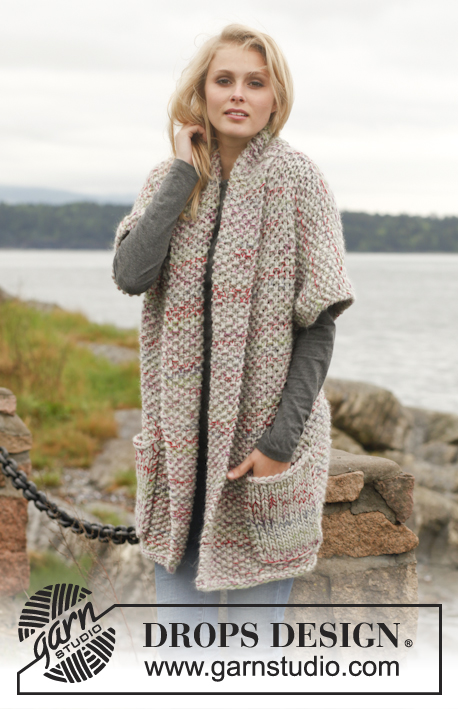 Hellebore / DROPS 151-30 - Knitted DROPS jacket in seed st in ‘‘Andes’‘ and ‘‘Fabel’‘. Size: S - XXXL.