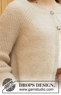 Winter Wheat Jacket / DROPS 206-47 - Casaco tricotado de cima para baixo, com cavas raglan e mangas em ponto texturado, em DROPS Puna ou DROPS Soft Tweed. Do S ao XXXL.